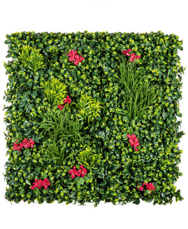 1x1m Artificial Living Wall Privet Grass and Red Jasmine