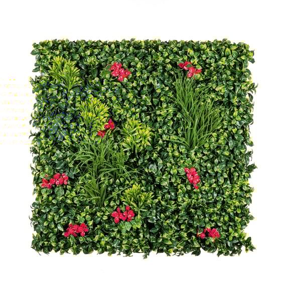 1x1m Artificial Living Wall Privet Grass and Red Jasmine